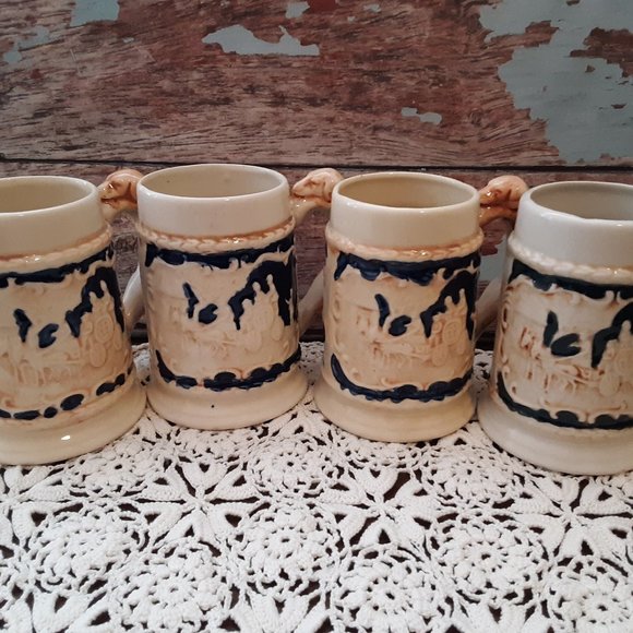 4 Western Scene Steins With Dog Handle - Yamaka - Picture 1 of 6